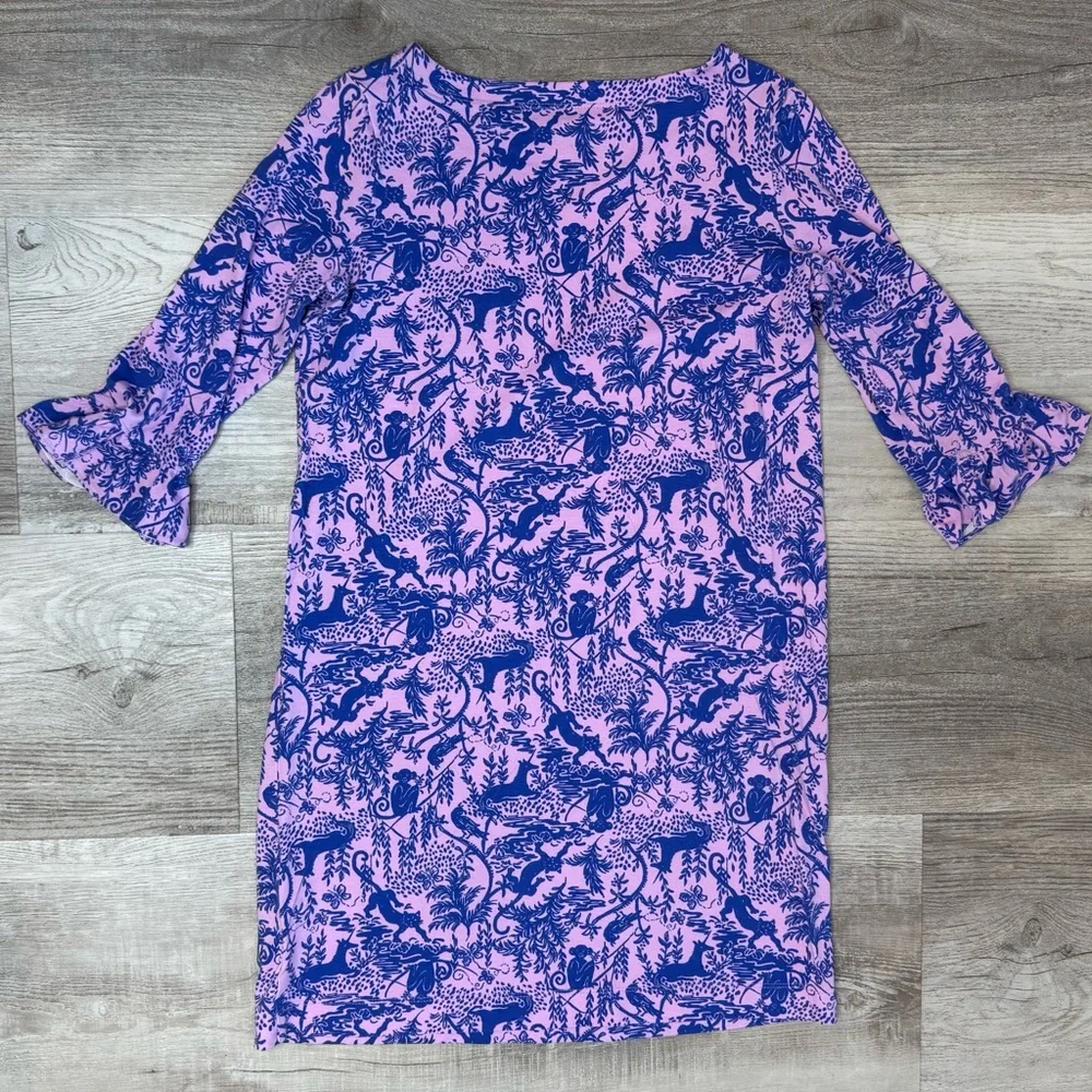 Lilly Pulitzer Girls UPF 50+ Mini Ruffled Sophie Dress XL (12/14) Lilac Safari